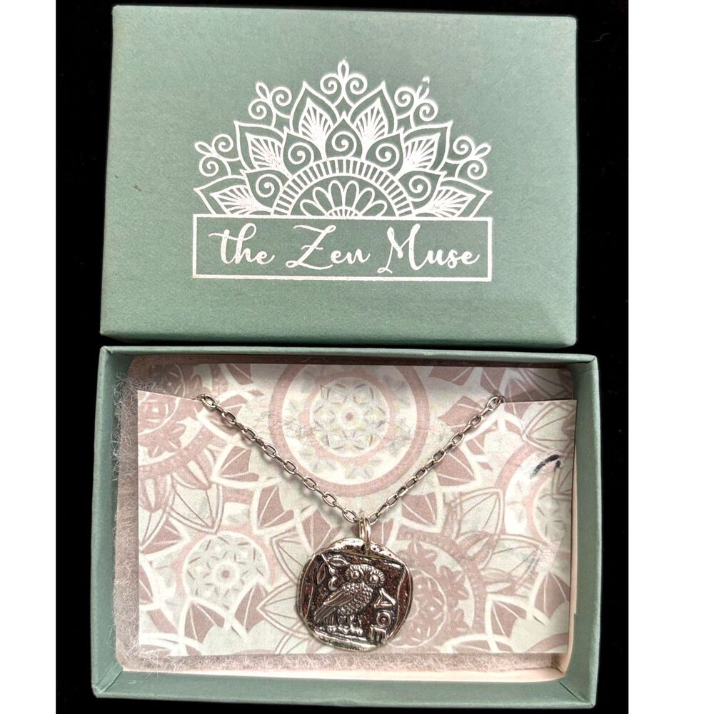 Zen Muse Athena Owl Sterling Greek Coin Necklace
